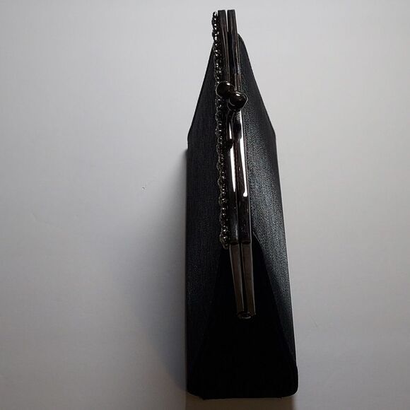 Vintage Black Evening Bag Fabric Kisslock With Rhinestones - Picture 5 of 14